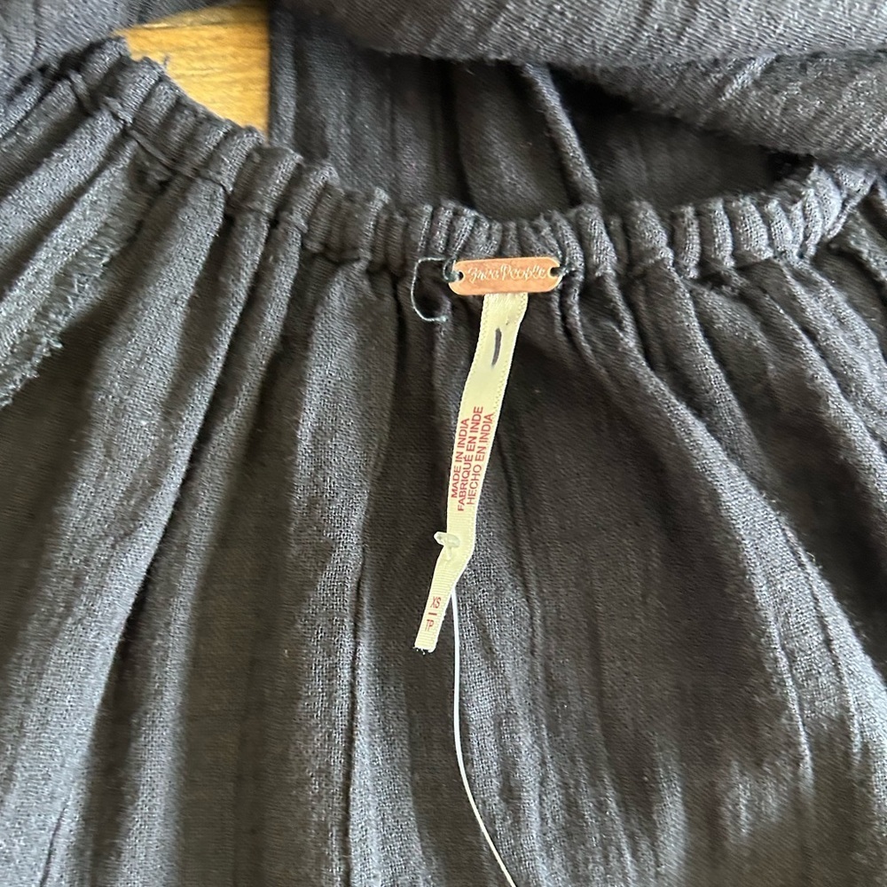 FREE PEOPLE Mini Dress Summer Cotton Linen Black - Picture 5 of 9